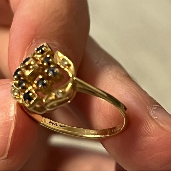 14K Solid Gold Blue Sapphire & Diamond Ring Size 7 - Picture 4 of 10